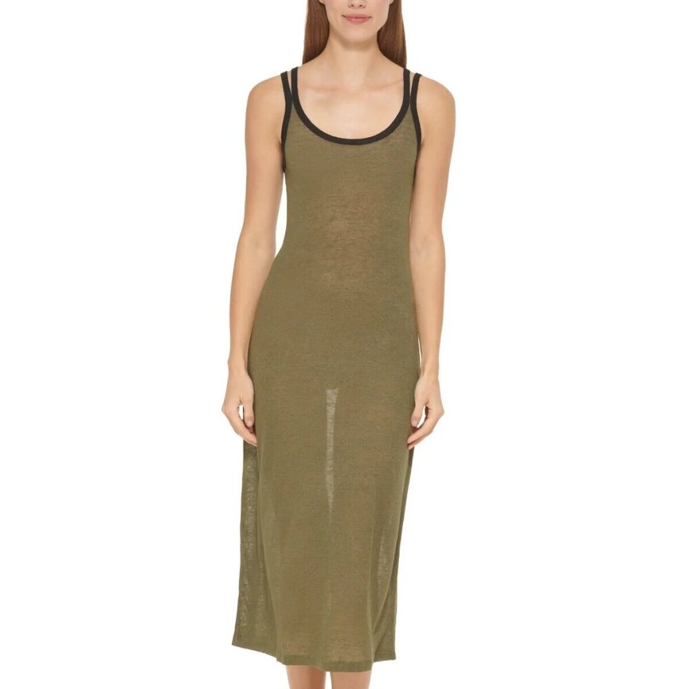DKNY Double-Strap Swim Cover-up Dress Moss Green L